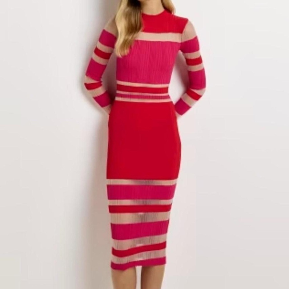 Red and Pink dress with mesh detail